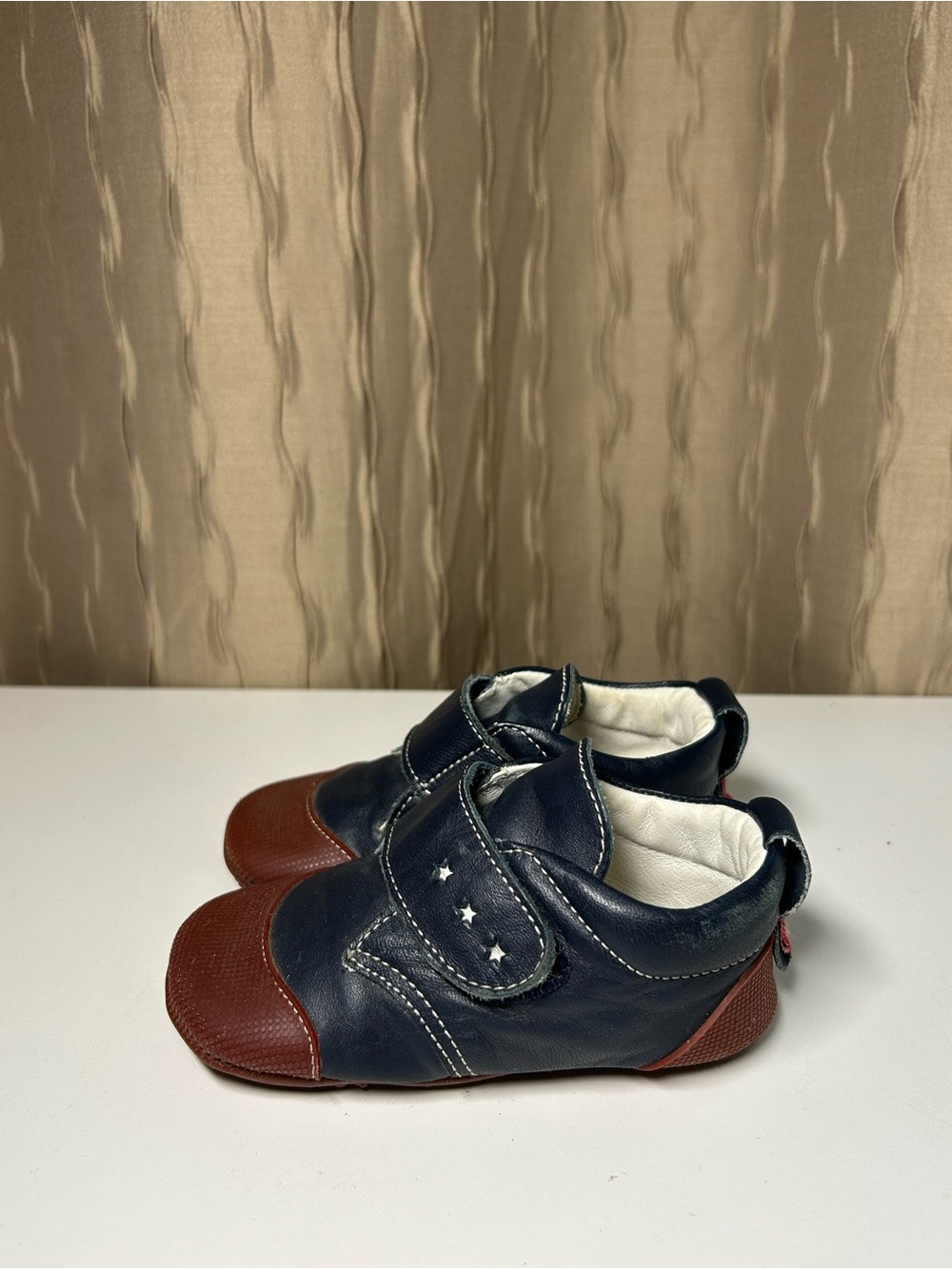 Anna und Paul Baby Size L (EU 22, US 18-24 Month) Navy Brown Star Velcro Leather